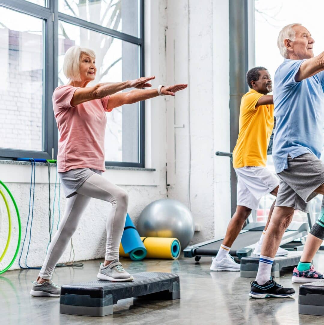 Group of seniors in an aerobics class.